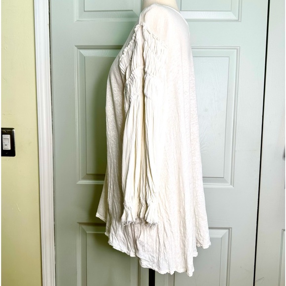 Free People Oversized Linen Cotton Blend Ruched Long Sleeves Top Sz Large - Picture 6 of 14